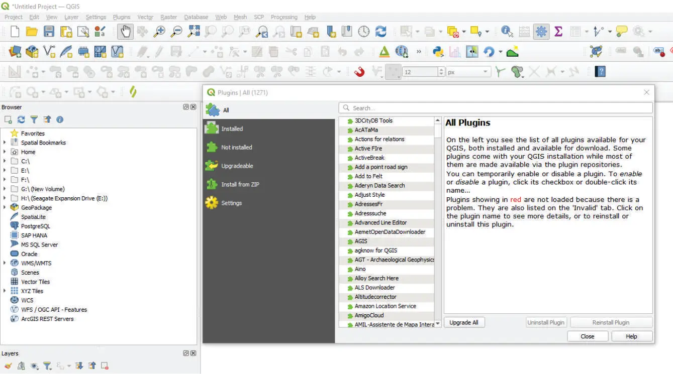 plugins window in QGIS